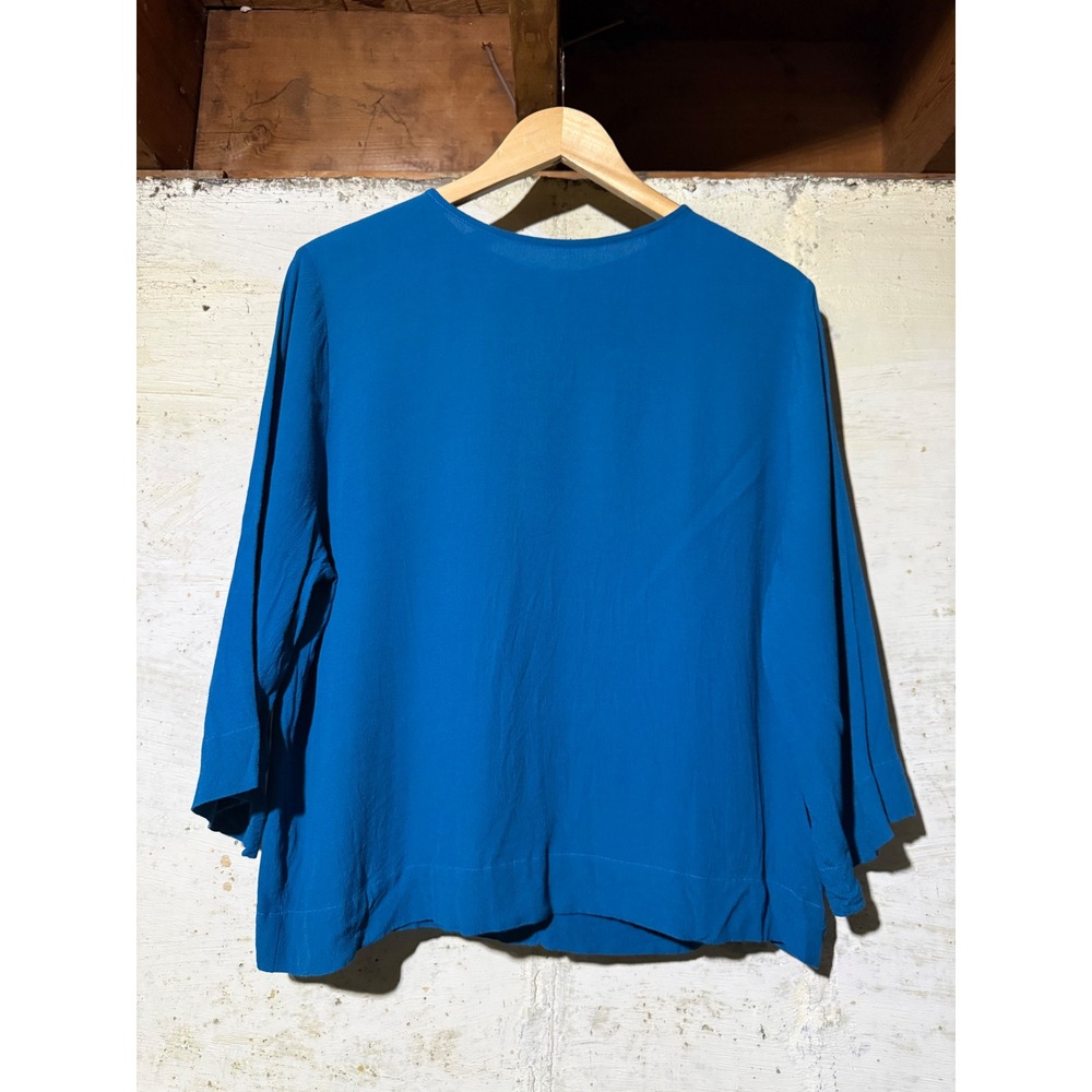 Violet + Claire Womens M Cobalt Blue Viscose Blouse Back Zip 3/4 Bell Sleeve
